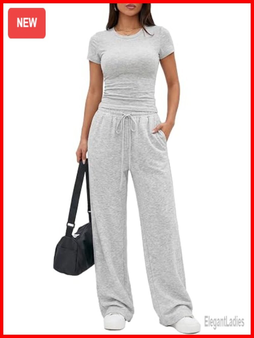 2 Piece Lounge Set Crop Top Wide Leg Pants with Pockets
